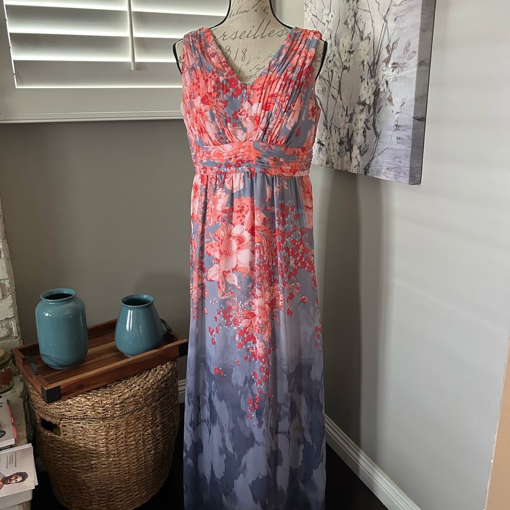 Floral Sleeveless Maxi Dress - Pink and Gray
